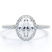 JeenMata 1.5 Carat Oval Cut Moissanite Engagement Ring - Bridal Set - Halo Ring - Handmade Ring - 18k White Gold Over Silver